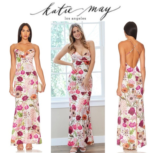 Katie May Tara Gown Pink Daisy Floral Maxi Dress M 288$